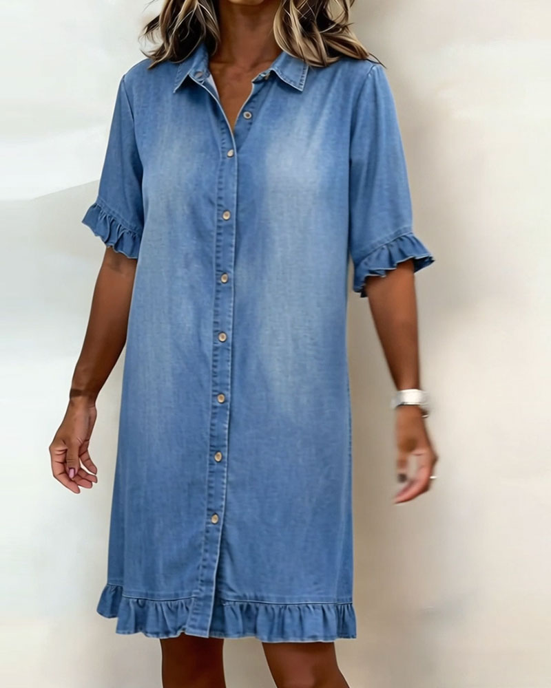 Ecouture® | Komfortabel denimkjole med flatterende rynkning