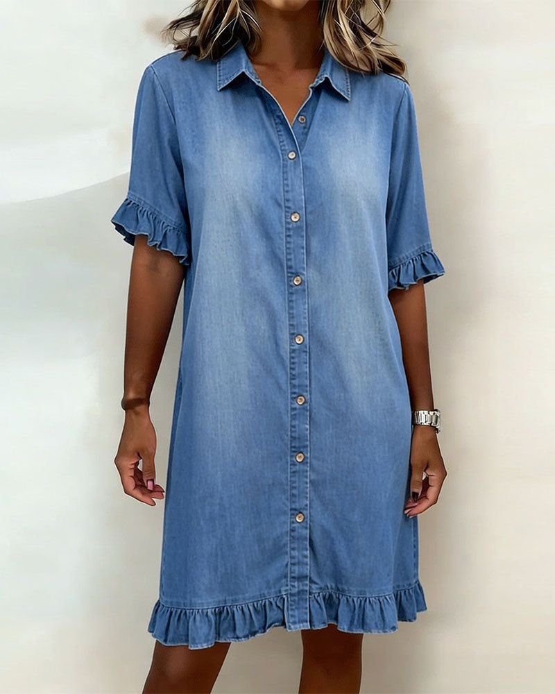Ecouture® | Komfortabel denimkjole med flatterende rynkning