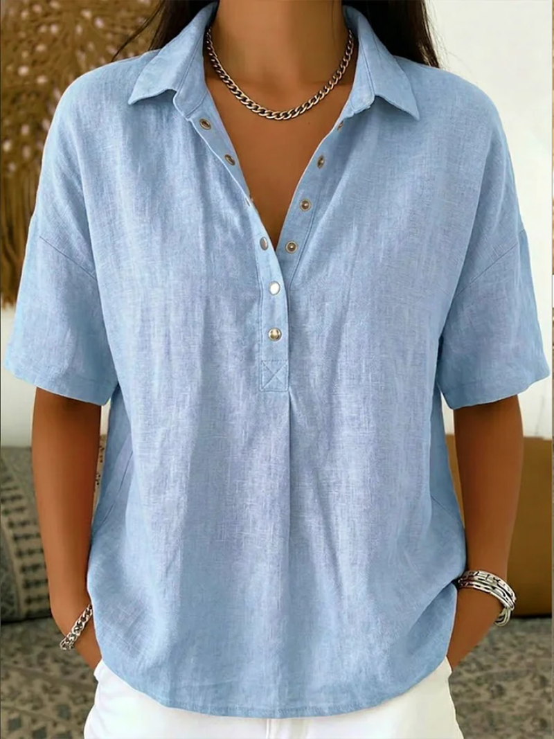 Ecouture® | Bluse med krave og knapdetalje (MIDLERTIDIGT 1+1 GRATIS!)