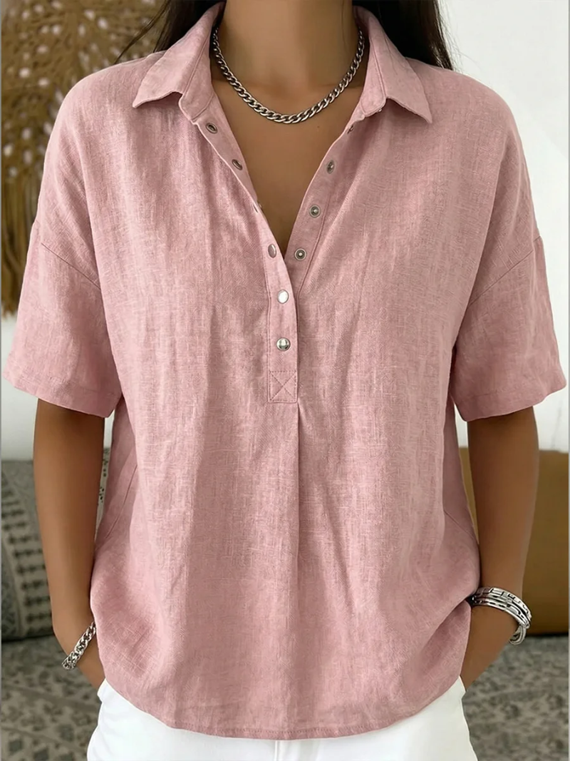 Ecouture® | Bluse med krave og knapdetalje (MIDLERTIDIGT 1+1 GRATIS!)