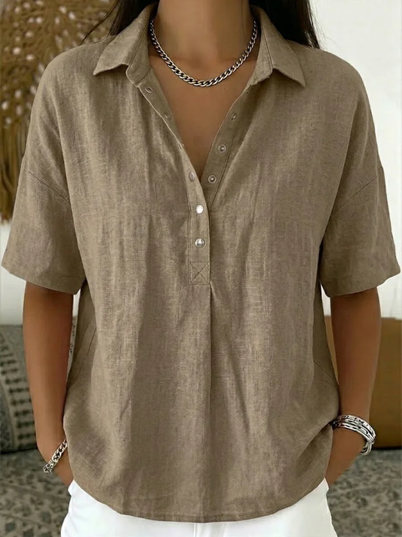 Ecouture® | Bluse med krave og knapdetalje (MIDLERTIDIGT 1+1 GRATIS!)