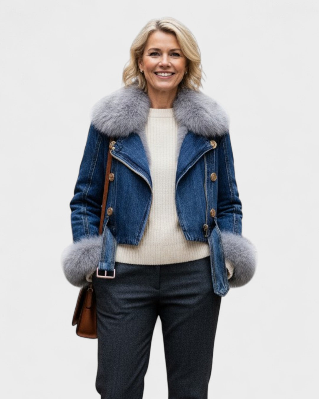 Thyra | Denimjakke med Faux Pelsfor
