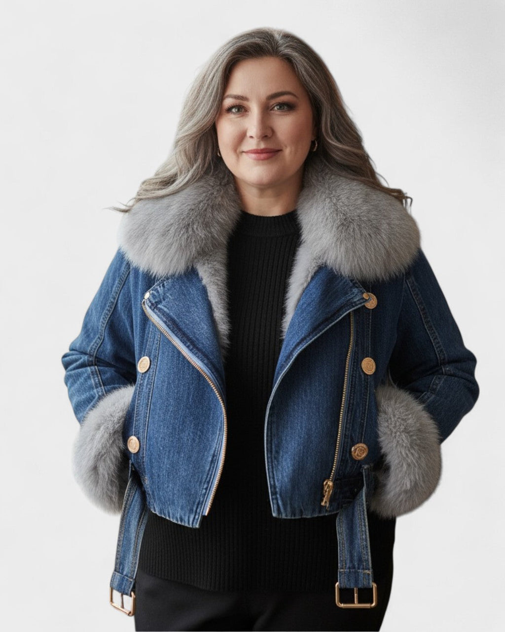 Thyra | Denimjakke med Faux Pelsfor