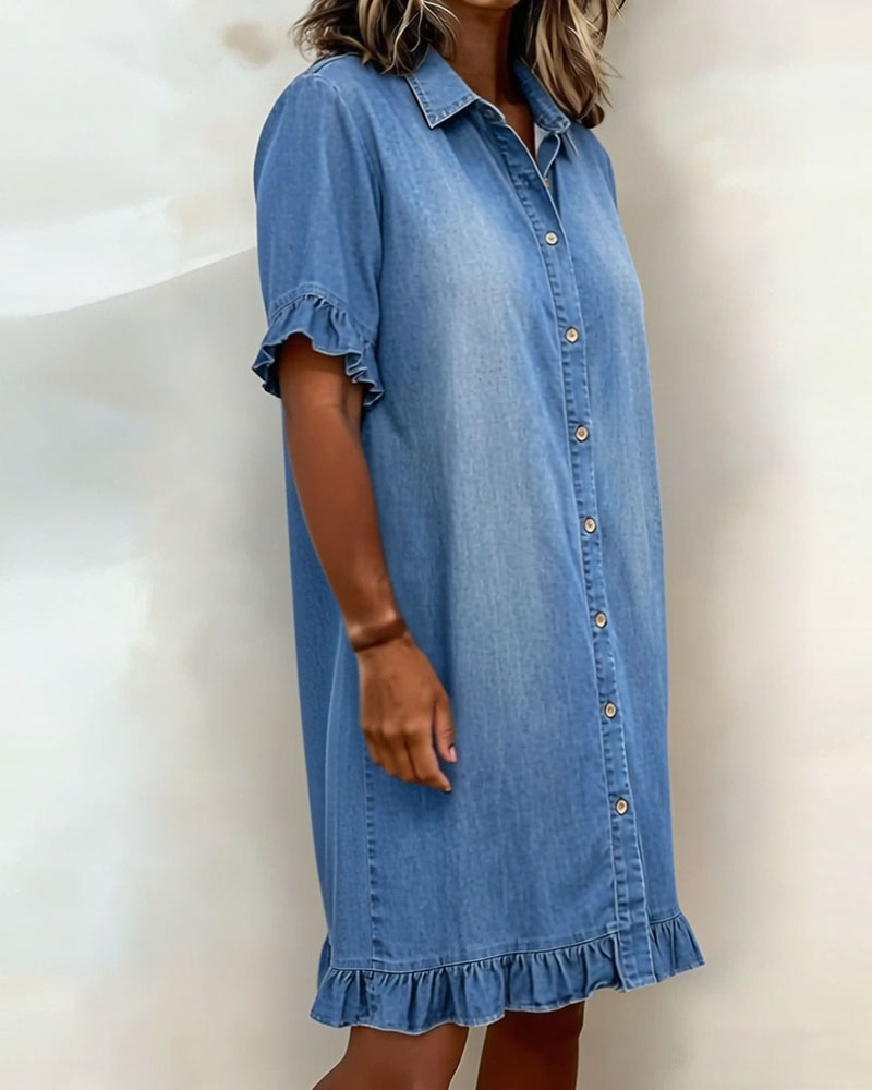 Ecouture® | Komfortabel denimkjole med flatterende rynkning