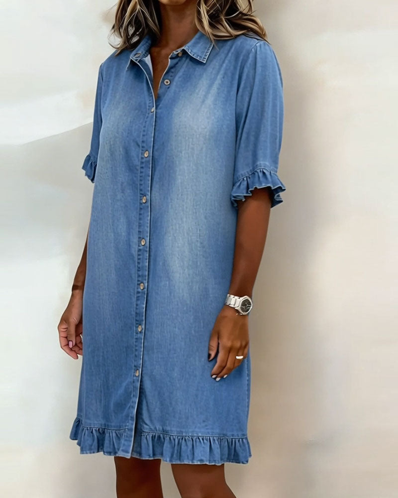Ecouture® | Komfortabel denimkjole med flatterende rynkning